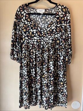 ba&sh Black Floral Mosaic V-Neck Tunic with Multicolor Accents